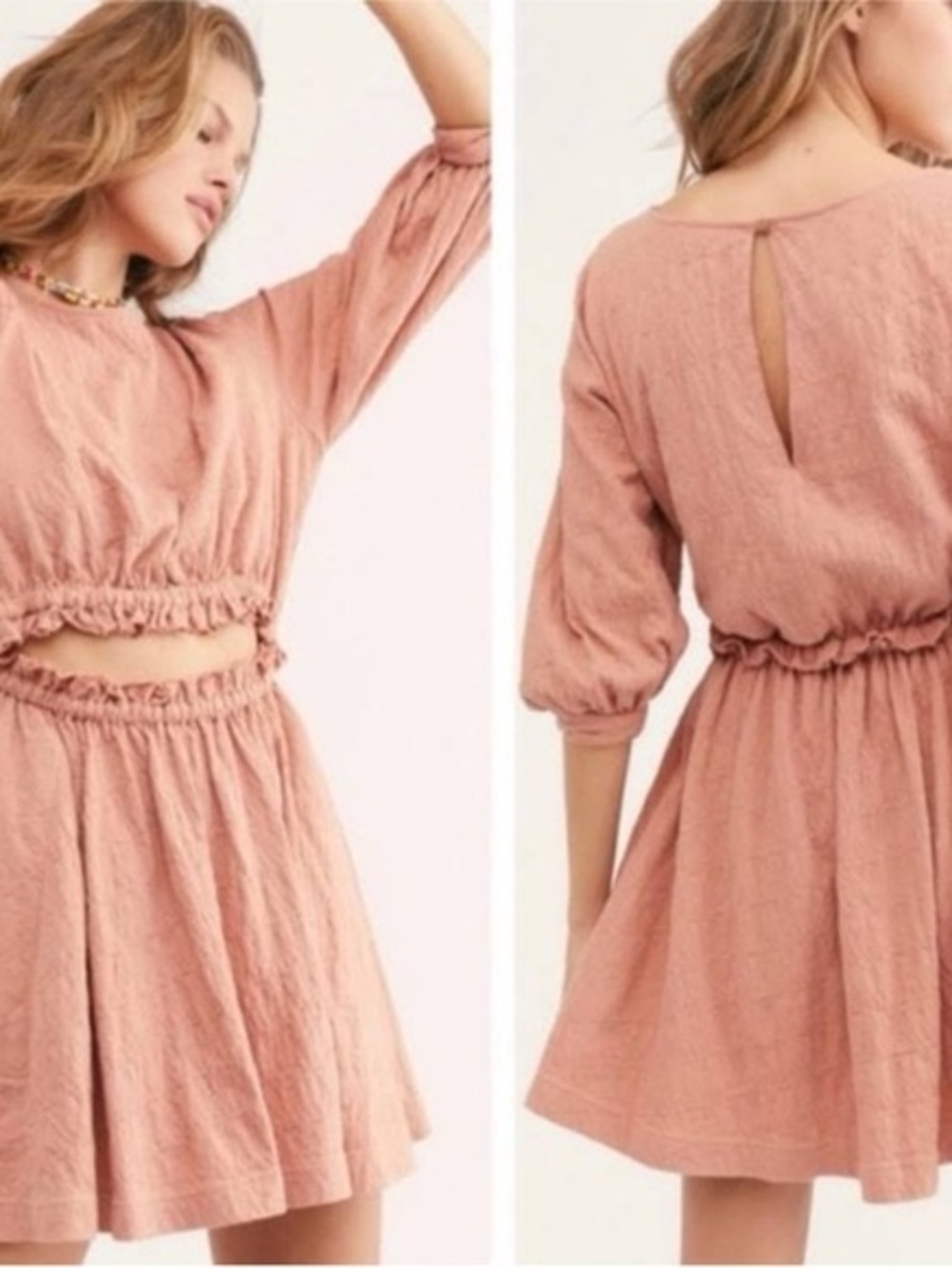 Free People Blush Pink Ruffled Waist Dress ☀️ 💫